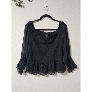 Torrid Blouse Womens 2 Square Neck Semi Sheer Long Sleeve Ruffle Ruched Pullover